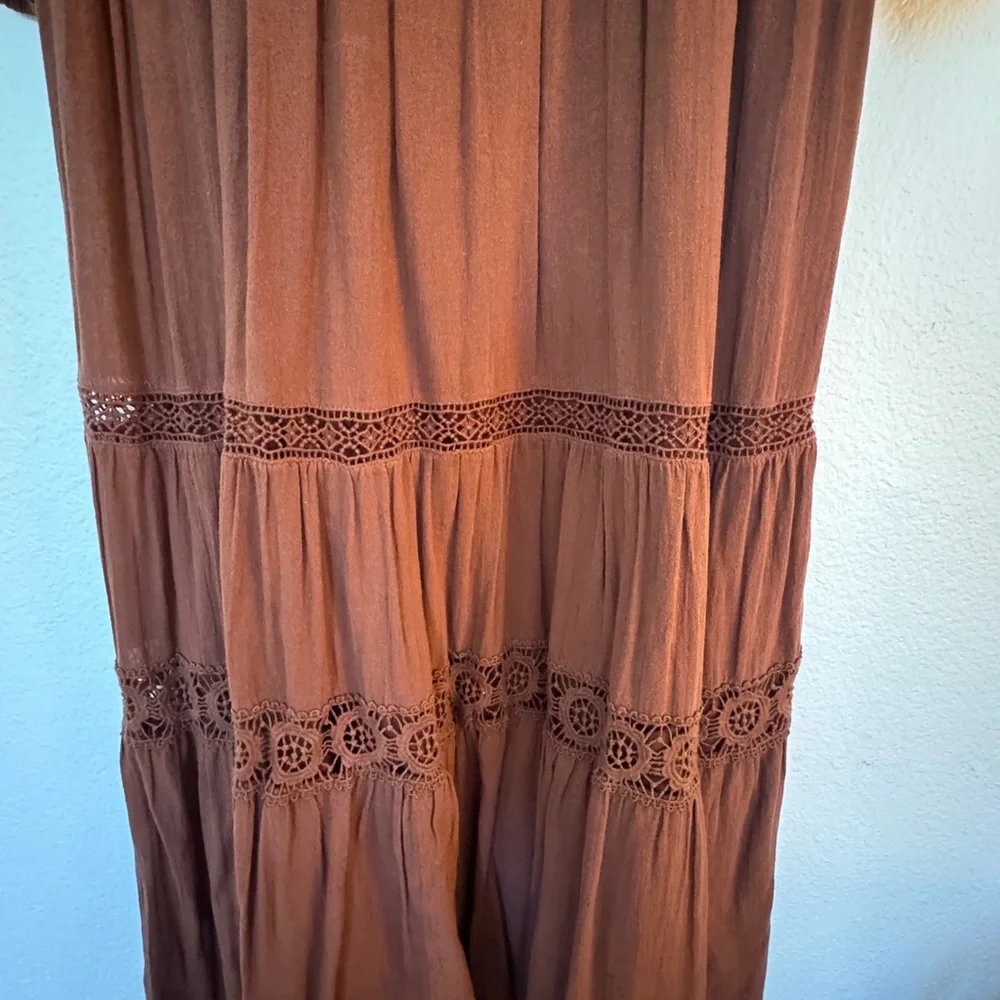 Zara Brown Smocked Tiered Sundress with Bishop Sleeves - Picture 2 of 8